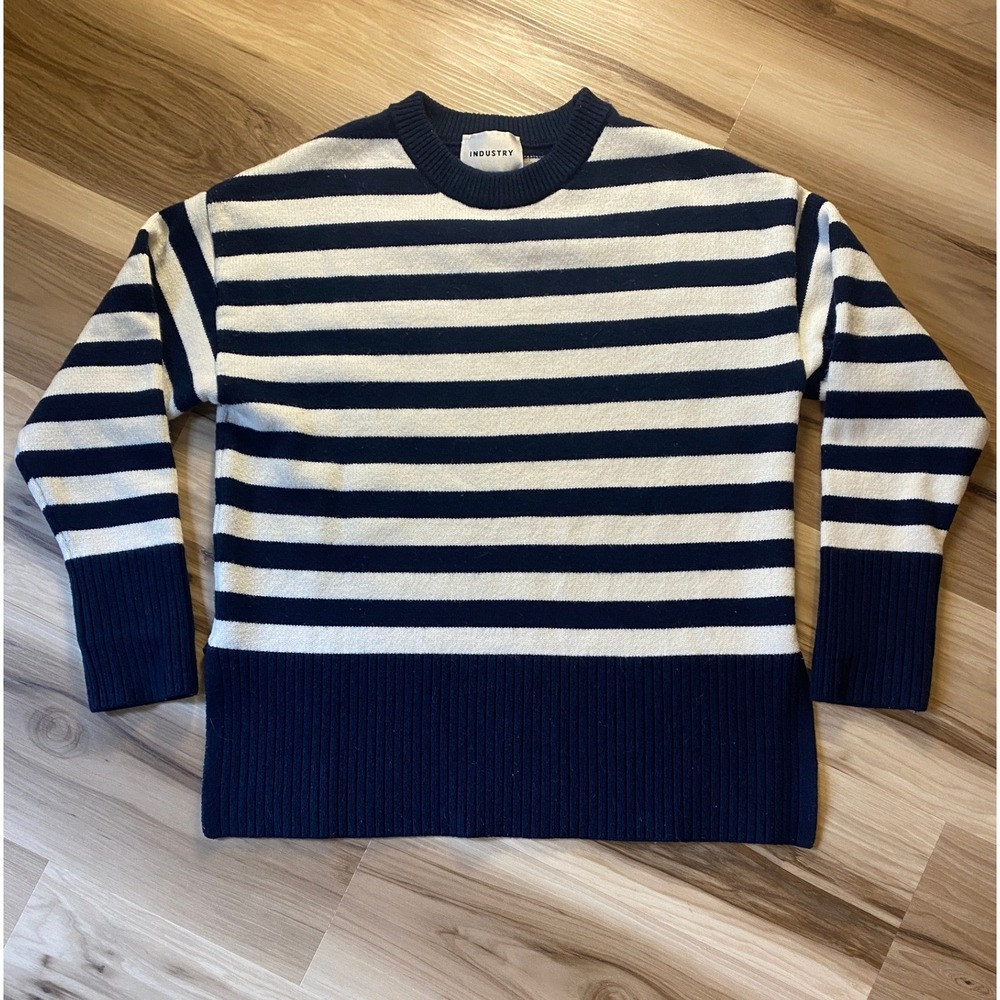 Industry Republic Clothing Navy Cream Striped Knit Sweater Womens Large Pullover